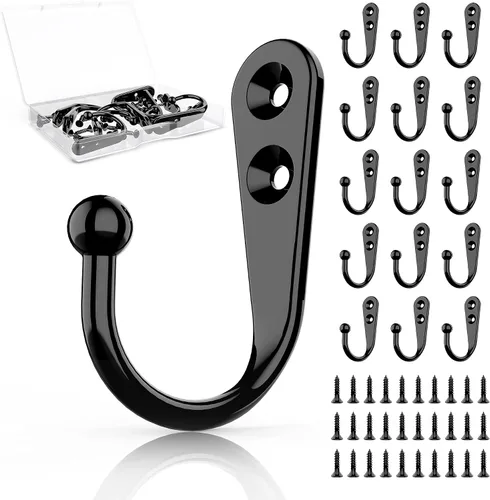 Vista 9 de ZAYBOD Paquete de 10 Ganchos Negros de Servicio Pesado Montados en la Pared con 30 Tornillos - Vestíbulo, Mochila, Bata, Ganchos para Sombreros