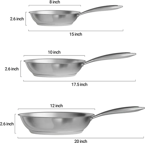 Vista 4 de Verel Sartén de acero inoxidable – Sartén de acero inoxidable de 8 pulgadas, apta para lavavajillas y horno