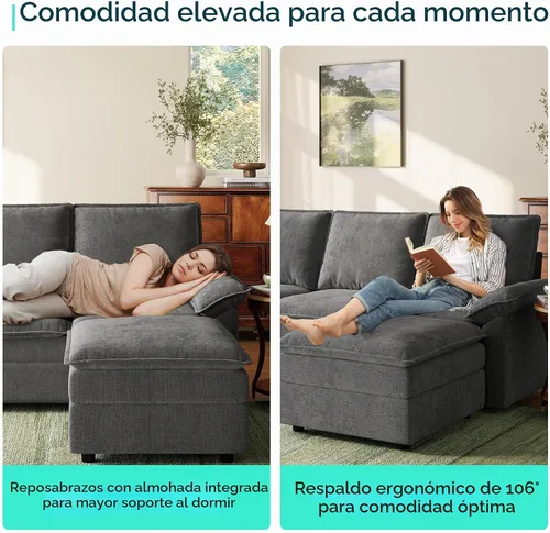 Vista 4 de LINSY HOME - Sofá seccional en forma de U tipo nube, sofás modulares de 115" con doble chaise lounge, juego de sofá de 4 plazas de chenilla