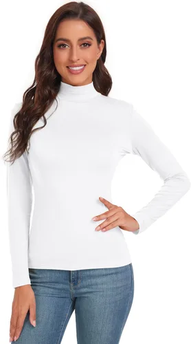 Vista 3 de ACIEMR Camisetas de manga larga con cuello alto falso para mujer, ajustadas, básicas, para mujer