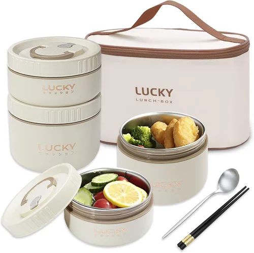 Vista 13 de Juego de contenedores de almuerzo portátiles aislados, caja Bento para adultos con bolsa de almuerzo aislada, 2 contenedores térmicos apilables