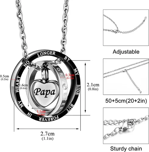 Vista 2 de XIUDA Collar de urna de cremación para cenizas, recuerdo tallado con recuerdo eterno de acero inoxidable, joyería conmemorativa para cenizas