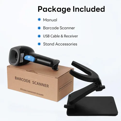 Vista 6 de Escáner de código QR con soporte plegable, escáner de código de barras 1D 2D 2.4G conexión inalámbrica y USB con cable, lector de código de barras