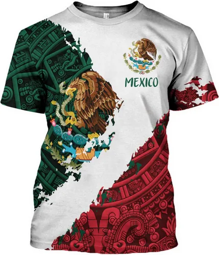 Vista 10 de FAYBA Camisas mexicanas aztecas de manga corta de verano México Jersey unisex 3D Camisas