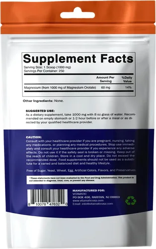 Vista 9 de Vitamatic Orotato de magnesio 1000 mg por porción apoya la salud muscular, las articulaciones y el corazón, 8.82 oz - 250 porciones