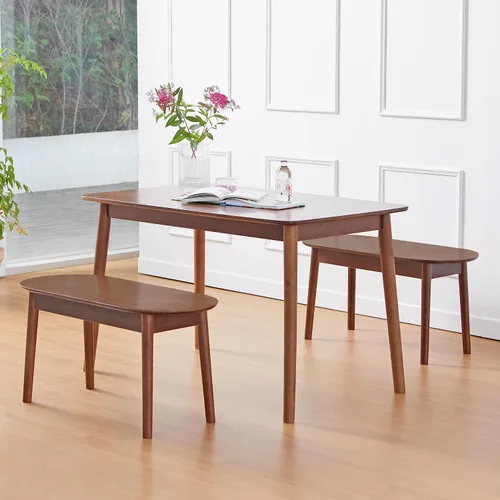 Vista 6 de Livinia Aslan Mesa de comedor rectangular de madera de roble malayo de 47 pulgadas, escritorio de cocina de madera maciza (nogal)
