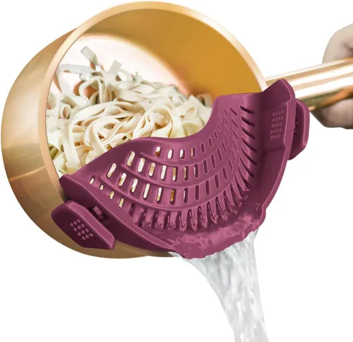 Vista 18 de AUOON - Colador grande con clip para todas las ollas y sartenes, colador de silicona de gran tamaño, diseño familiar, colador de pasta, colador