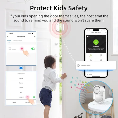 Vista 14 de CPVAN Sistema de alarma para el hogar con sensor de movimiento PIR, WiFi inalámbrico DIY Smart Door/Window Alarm para seguridad del hogar con alerta