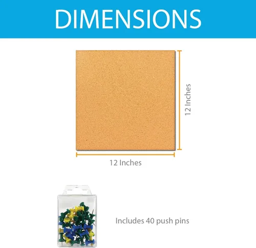 Vista 4 de Azulejos cuadrados de corcho de 12 x 12 pulgadas con parte trasera autoadhesiva, 1/2 pulgada de grosor, mini tablones de anuncios de pared