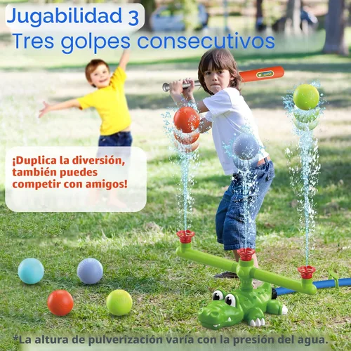 Vista 4 de Intoypad Juego de aspersores de agua 4 en 1 para niños y juguete de bola de agua, rociador de béisbol de cocodrilo para patio trasero, juguetes