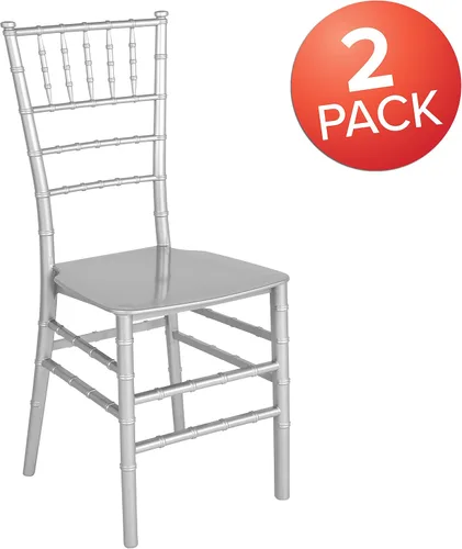 Vista 4 de Flash Furniture Paquete de 2 sillas Chiavari apilables de resina plateada de la serie HERCULES plateado