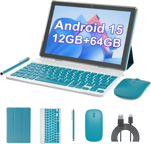 Vista 8 de Tablet Android 15 de 10 pulgadas, tabletas 2 en 1 con estuche de teclado ratón lápiz, 12 GB RAM 64 GB ROM 1 TB expandible, tablet PC con procesador