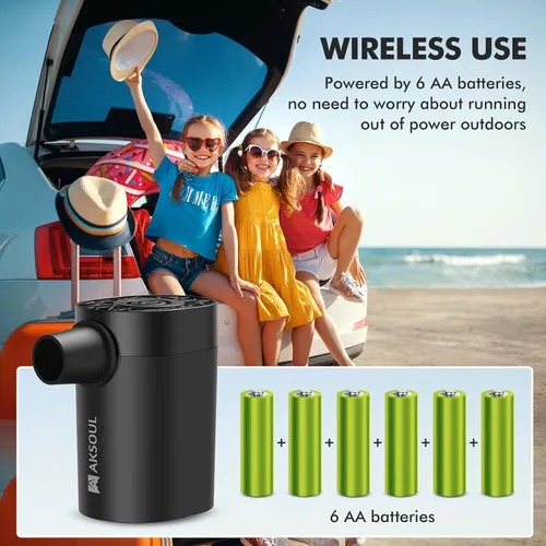 Vista 3 de AKSOUL Bomba de aire portátil para inflables: batería recargable de 1600 3600 mAh y bombas eléctricas alimentadas por pilas AA para colchón de aire