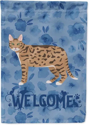 Vista 241 de Caroline's Treasures CK4813CHF - Bandera de bienvenida con gato abisinio azul, manga grande, para porche, para colgar en la pared, poliéster