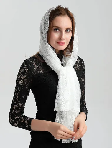Vista 6 de Bufanda de encaje floral vintage de pestañas capilla velo mantilla infinito latino masa S04