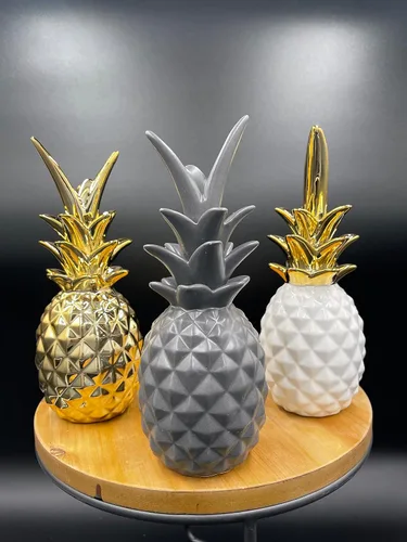Vista 5 de First of a Kind Decoración decorativa de pieza central de cerámica gris para sala de estar, dormitorio, oficina, cocina. Estantería de gres de piña