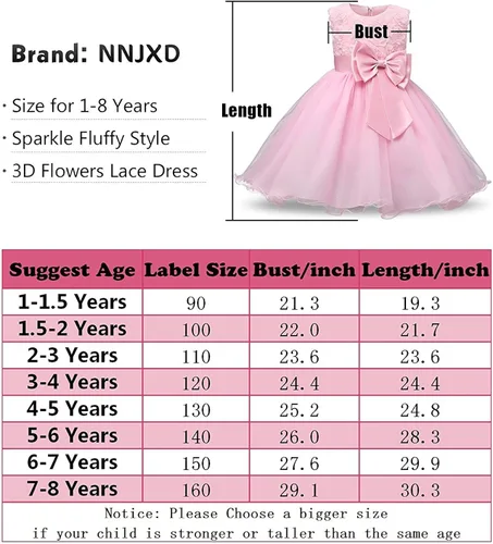 Vista 3 de NNJXD Chica sin mangas Encaje 3D Flor Tutu Vacaciones Princesa Vestidos