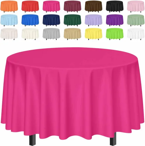 Vista 27 de SietDESEO Paquete de 2 manteles redondos de plástico de 84 x 84 pulgadas, impermeables, color negro, desechables para bodas, cumpleaños, baby Mantel
