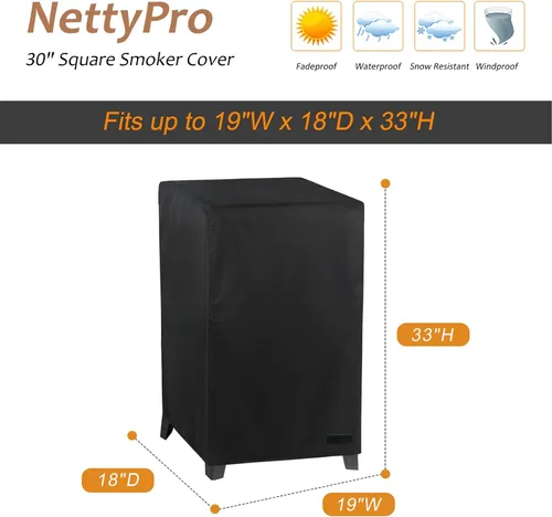 Vista 6 de NetttyPro - Funda para ahumador eléctrico de exterior Masterbuilt de 30 pulgadas, impermeable, resistente, cuadrada, vertical, para parrilla