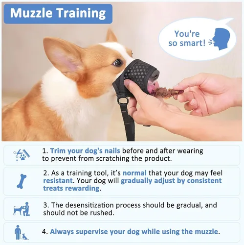 Vista 4 de LuckyPAW Bozal para Perros, Bozales Suaves para Perros Grandes, Medianos y Pequeños para Evitar Mordeduras y Masticaciones con Anillo y Correa Negro