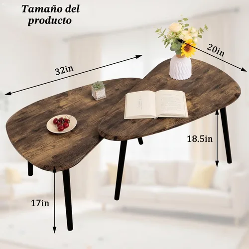 Vista 2 de Mesas de centro anidadas, mesa anidada con patas de madera, juego de 2 mesas auxiliares triangulares para sala de estar, dormitorio, bambú Tigre