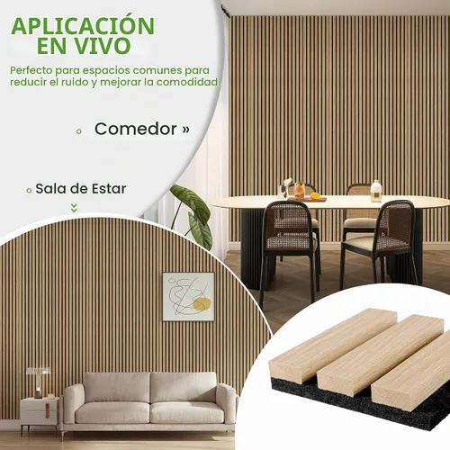 Vista 5 de Paquete de 2 paneles de madera para pared, paneles acústicos de listones de madera de 108 x 11 pulgadas, paneles acústicos para decoración