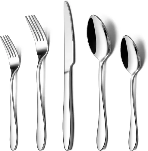 Vista 9 de LIANYU Juego de cubiertos negros de 40 piezas para 8, cubiertos de acero inoxidable, utensilios de cocina que incluyen tenedores, cuchillos