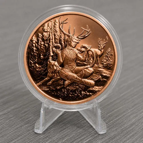 Vista 2 de Cernunnos Celtic Moneda de lingotes redondos de cobre .999 puro de 1 onza en cápsula con COA por Heavenly Metals