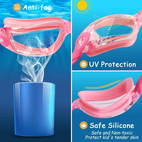 Vista 3 de COOLOO - Gafas de natación para niños, paquetes de 2 gafas de natación para niños y niñas de 4 a 16 años