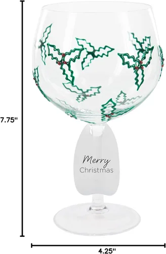 Vista 9 de Pavilion Gift Company Feliz Navidad - Acebo y bayas - Copa de vino pintada a mano (24 oz)