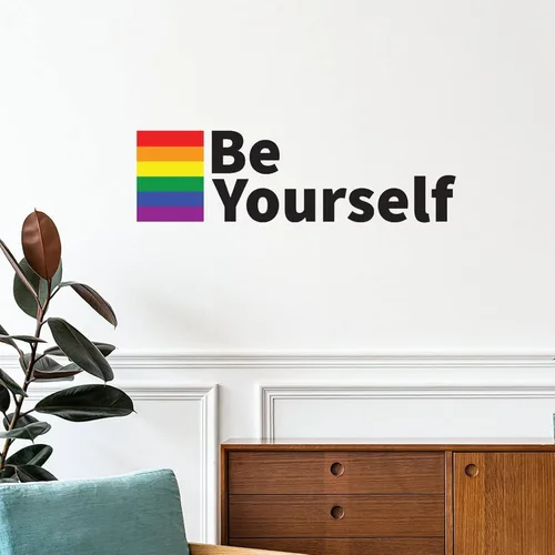 Vista 2 de Calcomanía de pared de Orgullo Gay LGBT Mismo-Sexo Gay removible, calcomanía de vinilo extraíble Be Yourself LGBTQ, murales artísticos de pared