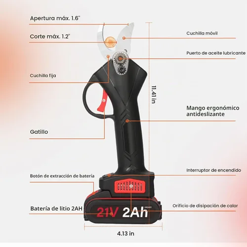 Vista 2 de Anbull Tijeras de podar eléctricas inalámbricas, podadora de ramas de árbol de 1.2 pulgadas (1.181 in)