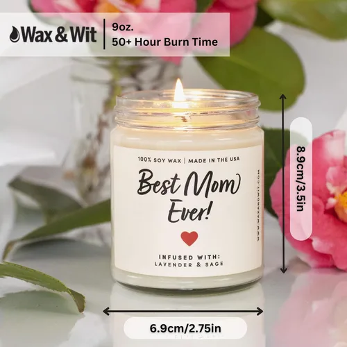 Vista 3 de Gran Vela Happy for Mom – 9 onzas, cera de soja, 50 horas de combustión – La mejor vela linda para mamá de hija, hijo, niños, amigo, esposo, ideas
