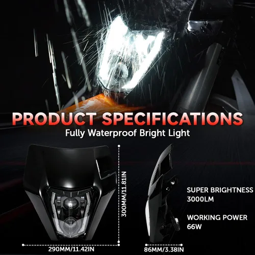 Vista 6 de CHANGCHENG - Faro delantero LED para moto de tierra de 66W 3000lm, kit de faro LED universal para motocicleta, faro para la mayoría de motos