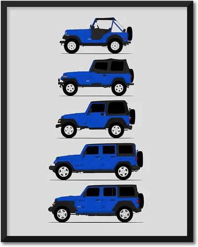 Vista 13 de Custom Car Posters Póster hecho a mano compatible con Jeep Wrangler Generations e impresión de CJ, YJ, TJ, JK, JL, estadounidense, 8 x 10 pulgadas