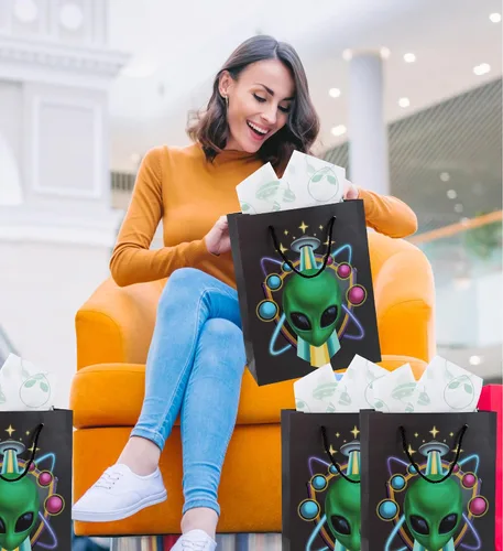 Vista 7 de DolliBu Alien - Bolsa de regalo grande con papel de seda y asas, 13 pulgadas