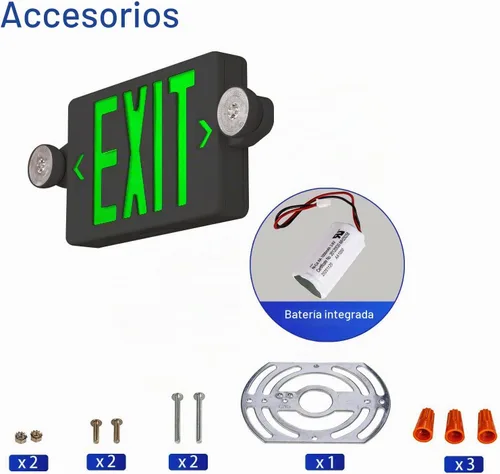 Vista 2 de CM MZY - Señal de salida LED verde con luces de emergencia, carcasa negra Negro Verde