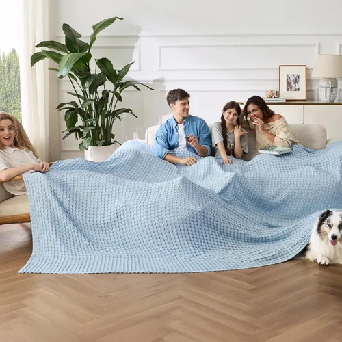 Vista 21 de Bedsure - Manta XL de punto gofre de algodón refrescante - Manta ligera y transpirable de rayón derivado de bambú para personas que se acaloran al
