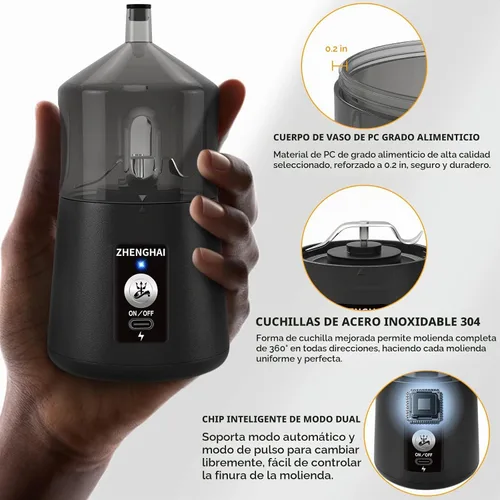 Vista 4 de Molinillo eléctrico de hierbas de 150 W para especias USB-C recargable, tamaño compacto, fácil de poner y quitar. Molienda rápida especias secas
