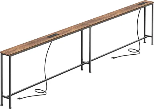 Vista 30 de SUPERJARE - Mesa de sofá de 79 pulgadas con 2 tomas de corriente y puertos USB-C, mesa consola estrecha de 5.9 pulgadas con almacenamiento, mesa