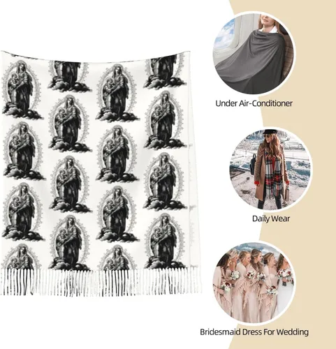 Vista 9 de TNIJWMG Bufanda Virgen María para mujer, chal suave para otoño e invierno, regalos católicos