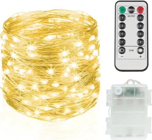 Vista 20 de SUDDUS Luces de Hadas de 16 pies con 50 LED y 22 clips, funciona con batería/USB, luces parpadeantes para fotos con control remoto y temporizador