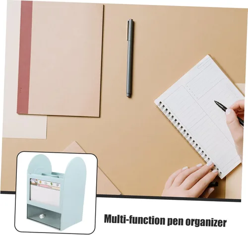 Vista 9 de NOLITOY Organiza tu escritorio, caja de suministros de bolígrafos multisección, color azul, para niños y niñas, estudiantes, profesores, padres