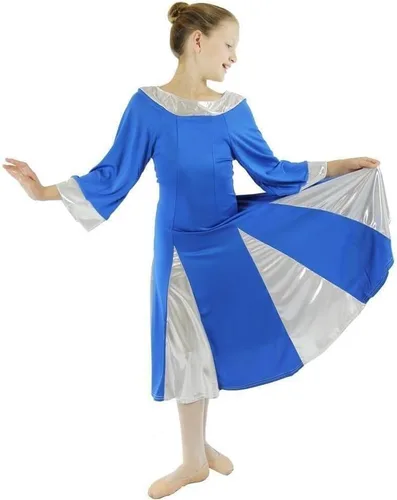 Vista 2 de Danzcue Vestido de alabanza para niñas Plata real brillante