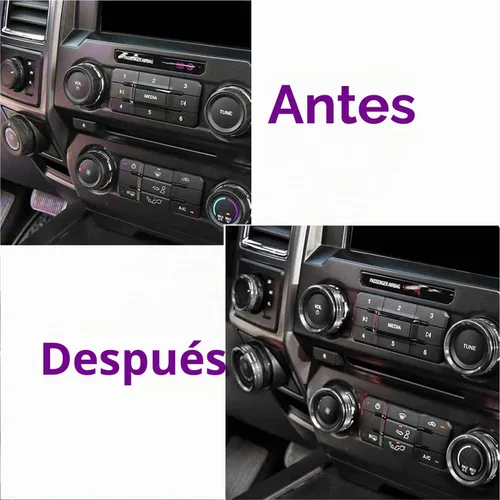 Vista 2 de Cubierta de aluminio para interruptor de aire acondicionado, perilla de consola central compatible con Ford F150 XLT, accesorios 2015-2019, 6 Negro