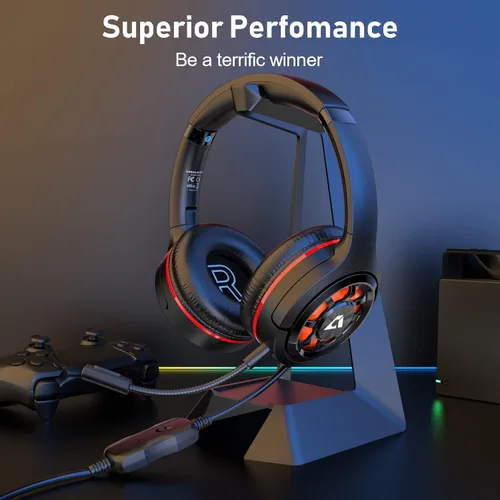 Vista 4 de Ankbit Auriculares de PC para juegos auriculares estéreo para PS4PS5 auriculares de computadora con cable con cancelación de ruido con micrófono