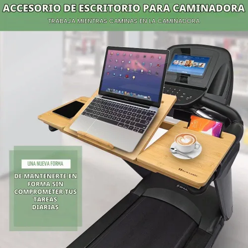 Vista 2 de Nnewvante Accesorio de escritorio para caminadora de bambú, soporte para computadora portátil, estación de trabajo, bandeja ajustable
