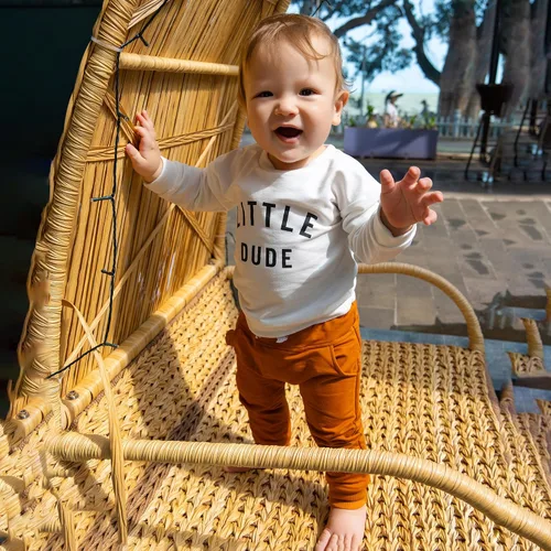 Vista 3 de wdehow Conjunto de 2 piezas para bebé niño pequeño, sudadera con estampado de letras + pantalones con cordón para otoño e invierno