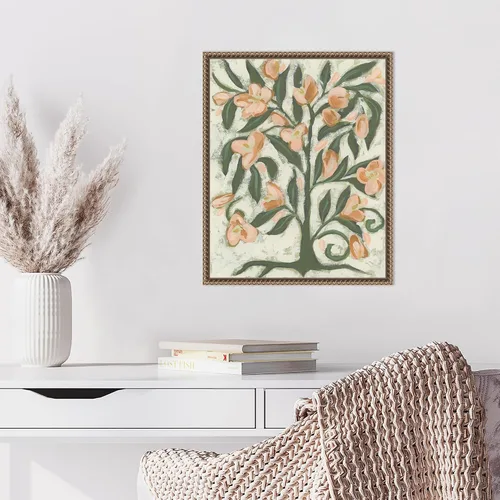 Vista 5 de Amanti Art Lienzo enmarcado para pared, 20 x 16 pulgadas, flores de durazno folclórico, por June Erica Vess, lienzo enmarcado para pared, obras