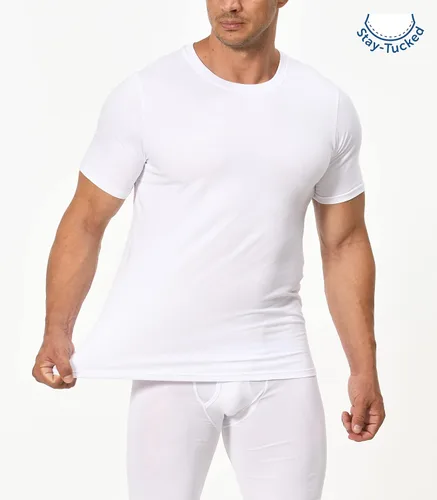 Vista 2 de Comfneat Paquete de 3 camisetas elásticas para hombre, cuello redondo, dobladillo trasero largo